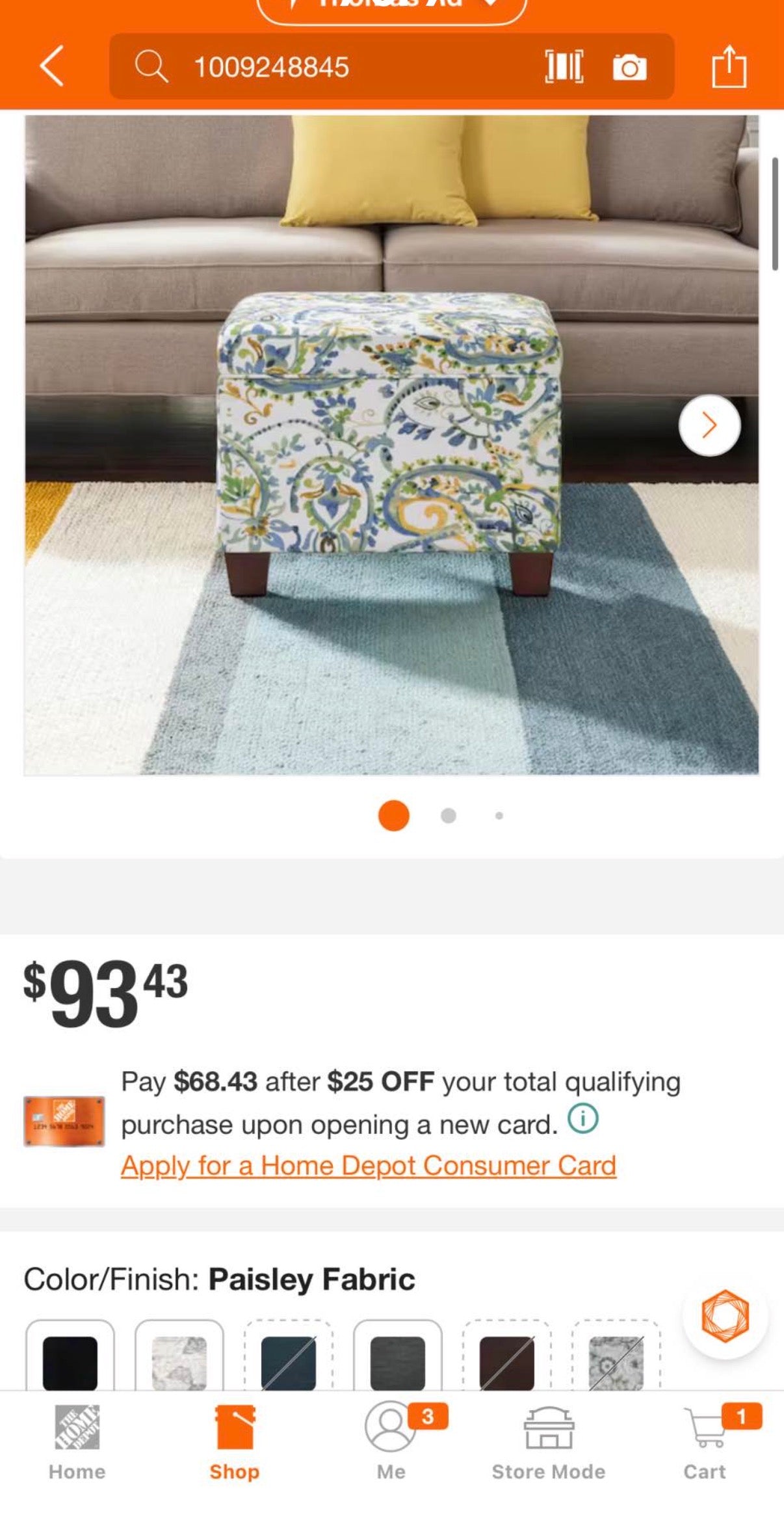 Madison Paisley Fabric Storage Ottoman