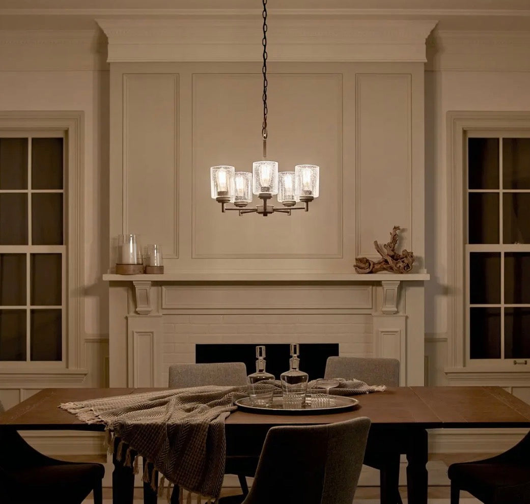 Winslow 5 -Light Bronze Seeded glass Metal Chandelier