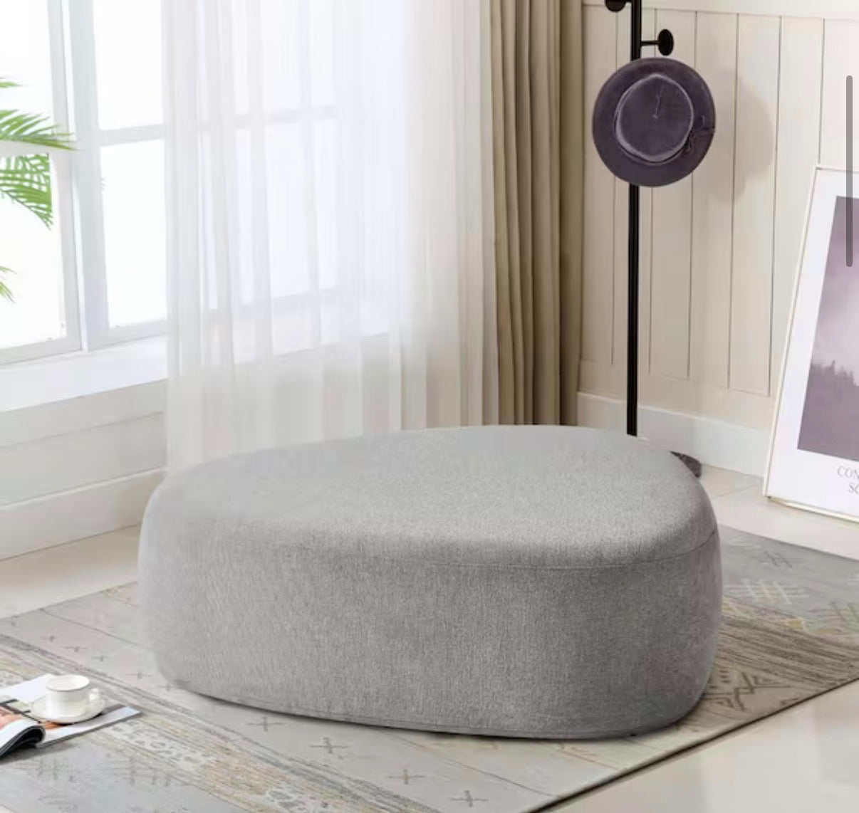 44 in. Modern Pebble-Shaped Gray Upholstered Ottoman