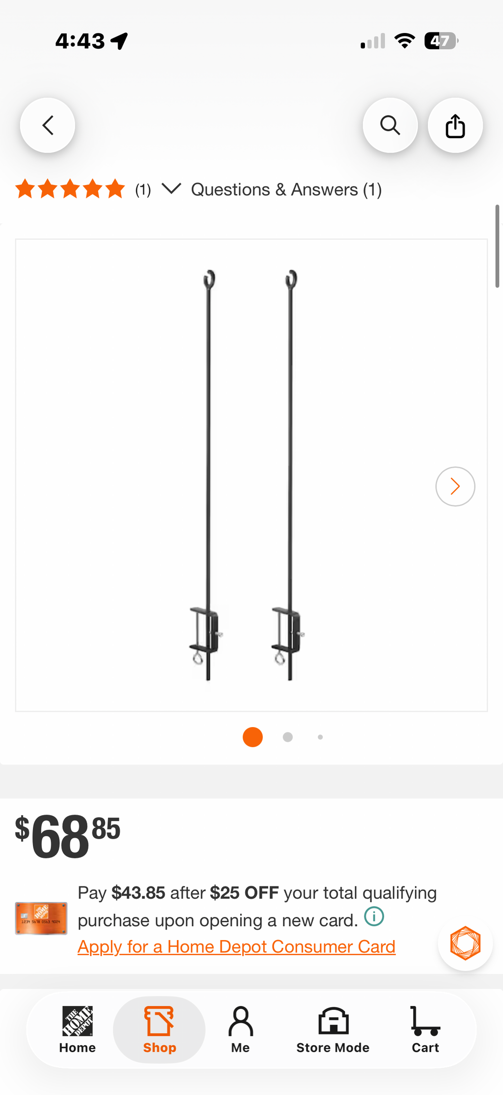 46 in. H Outdoor O-Hook Railing Poles for String Lights (Set of 2)