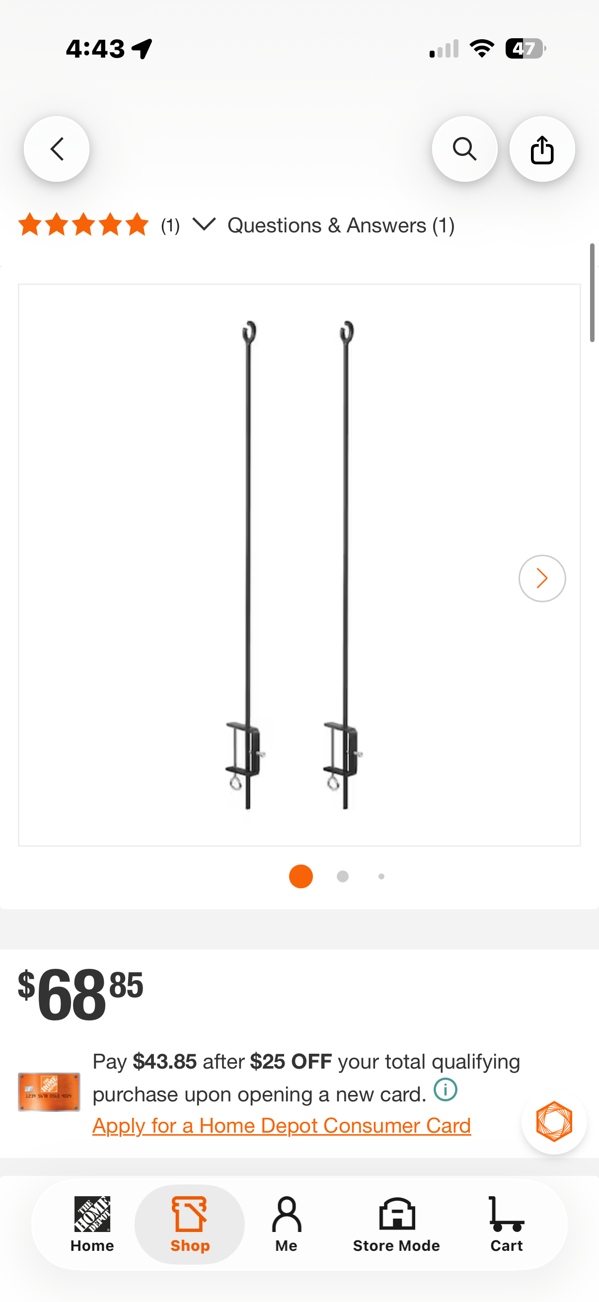 46 in. H Outdoor O-Hook Railing Poles for String Lights (Set of 2)