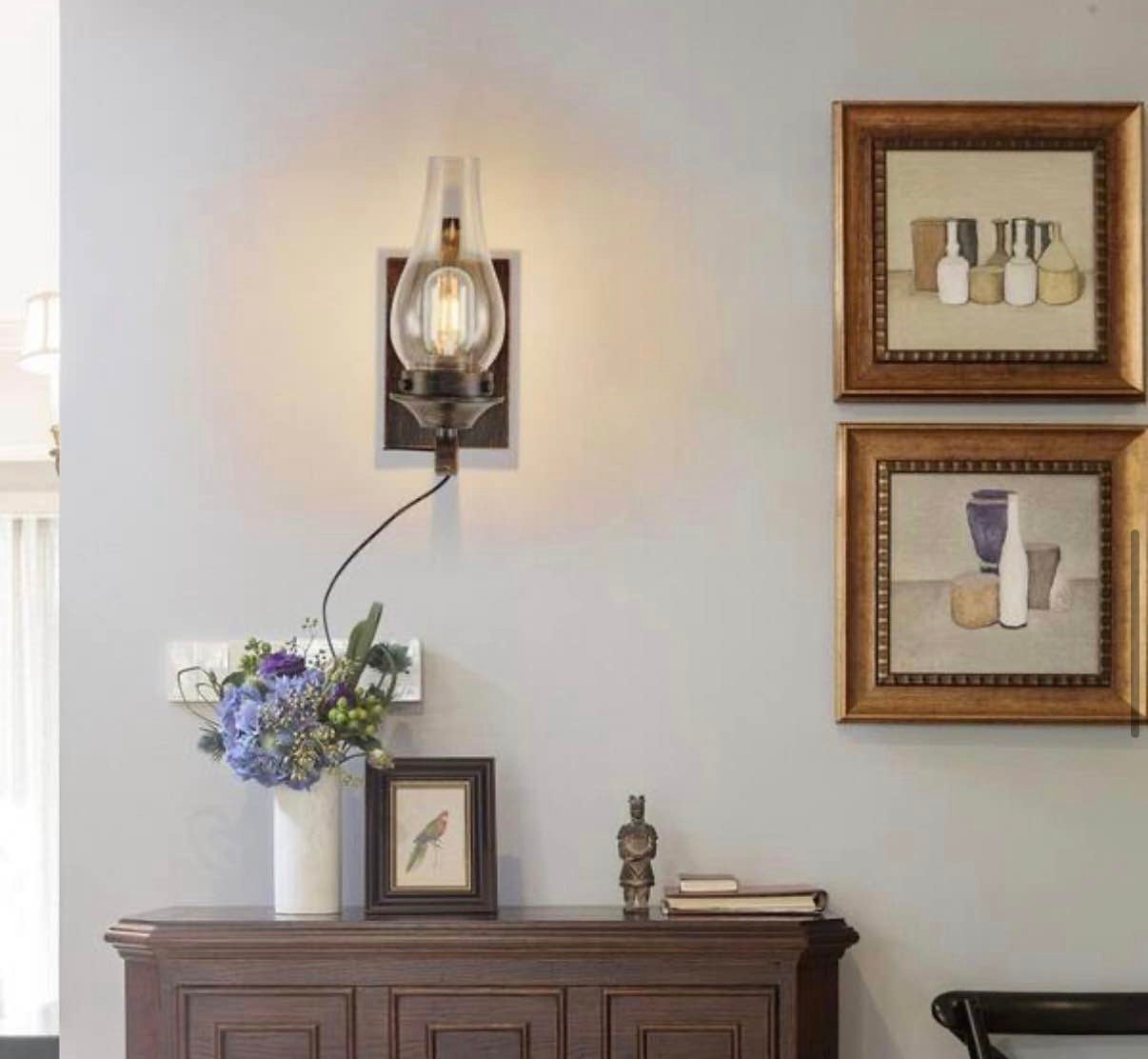 12 in. 2-Light Black and Gold Rustic Farmhouse Plug-in Wall Sconce
