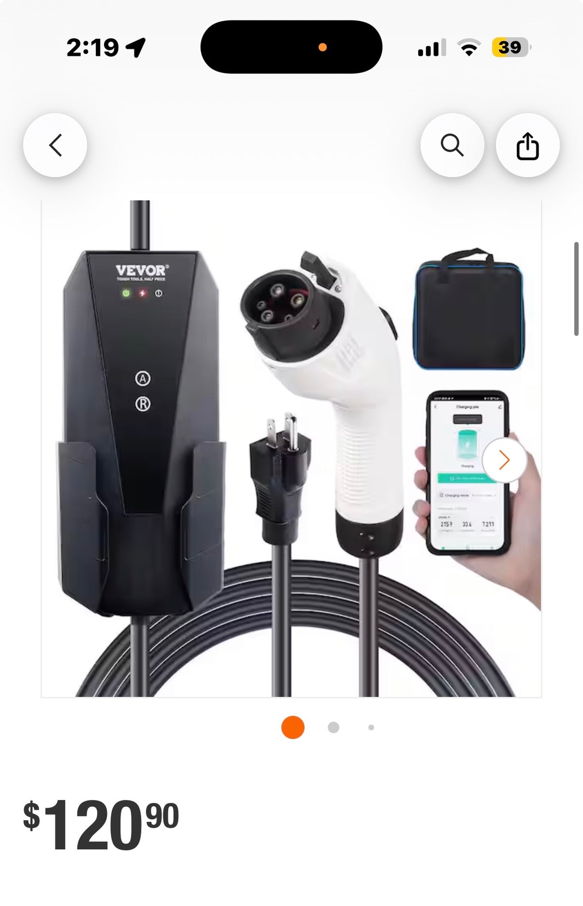 Level 1+2 EV Charger 16 Amp 120/240V Electric Vehicle Charger