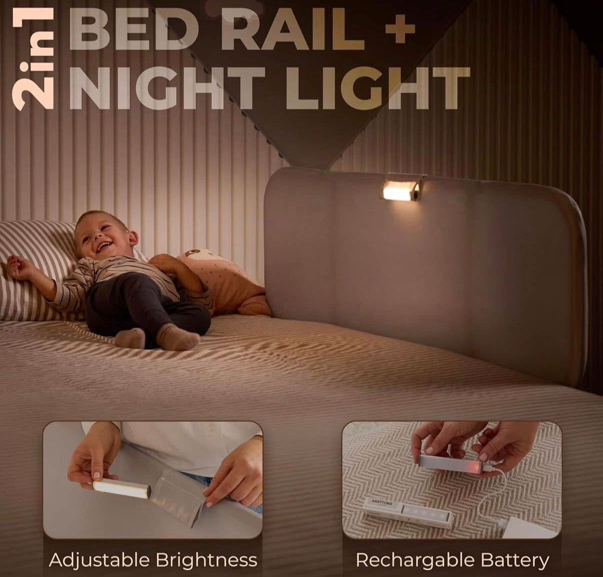 Toddler Bed Rail with Night Light  32 inch