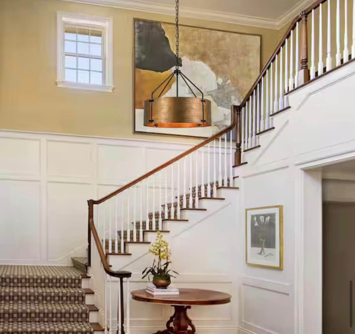 22.05 in. 4-Light Rustic Antique Bronze Drum Pendant Light