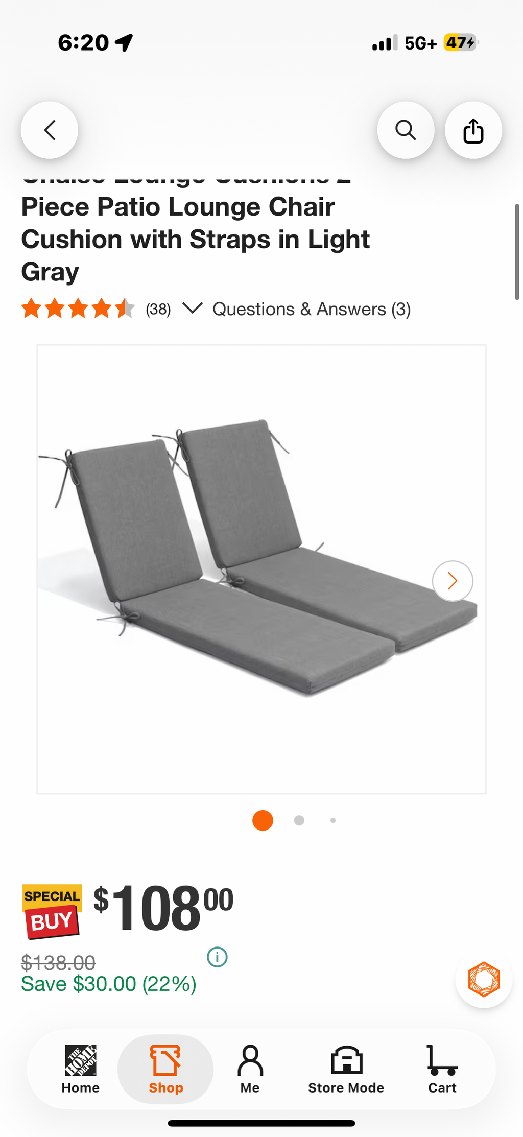 Outdoor Chaise Lounge Cushions 2-Piece