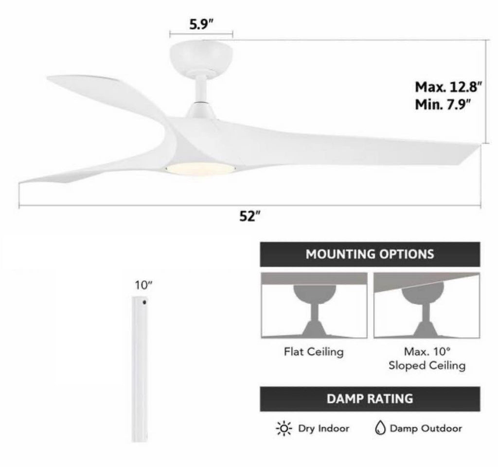 52 in. Smart Indoor White Ceiling Fan with 3000-6500K LED Light