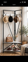 Corner Hall Tree with Metal Frame in White