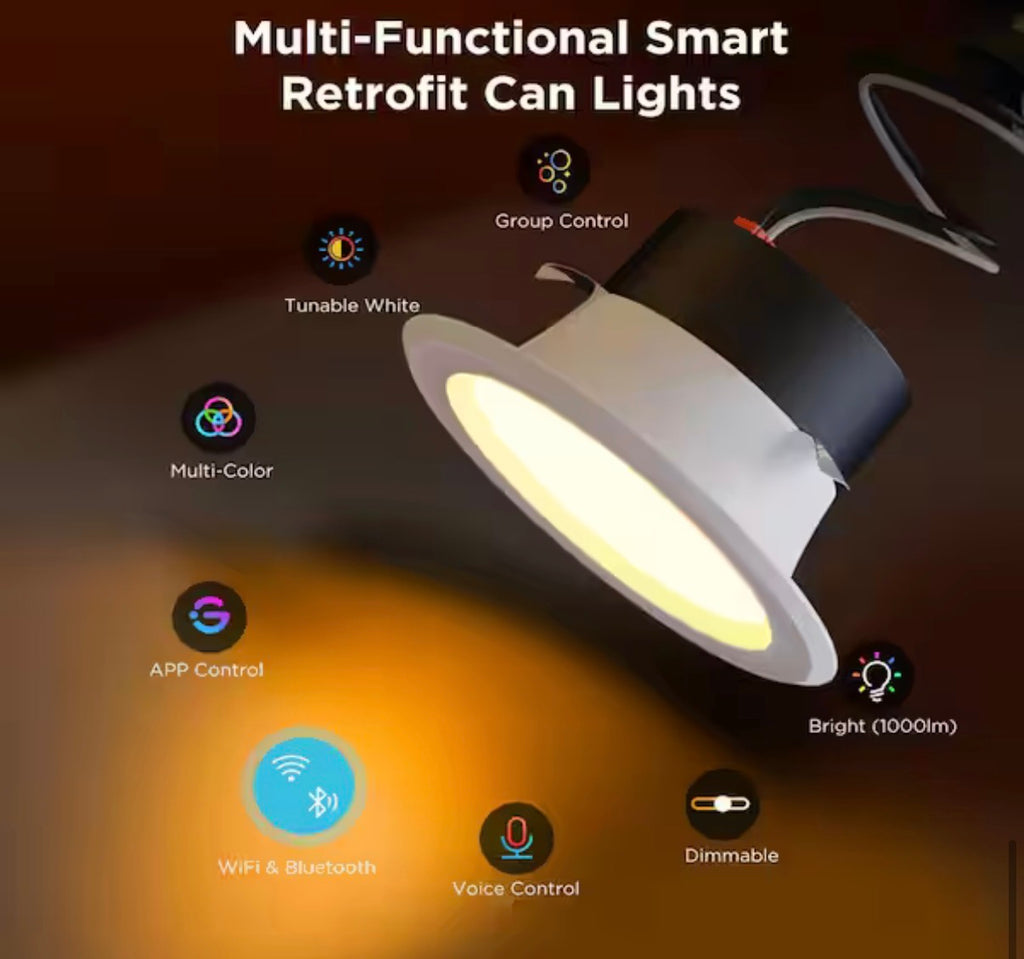 4-Pack Smart RGB LED Recessed Lights
