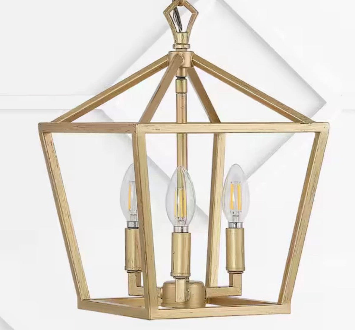 10 in. 3-Light Iron Classic Modern Lantern LED Brass Gold Pendant