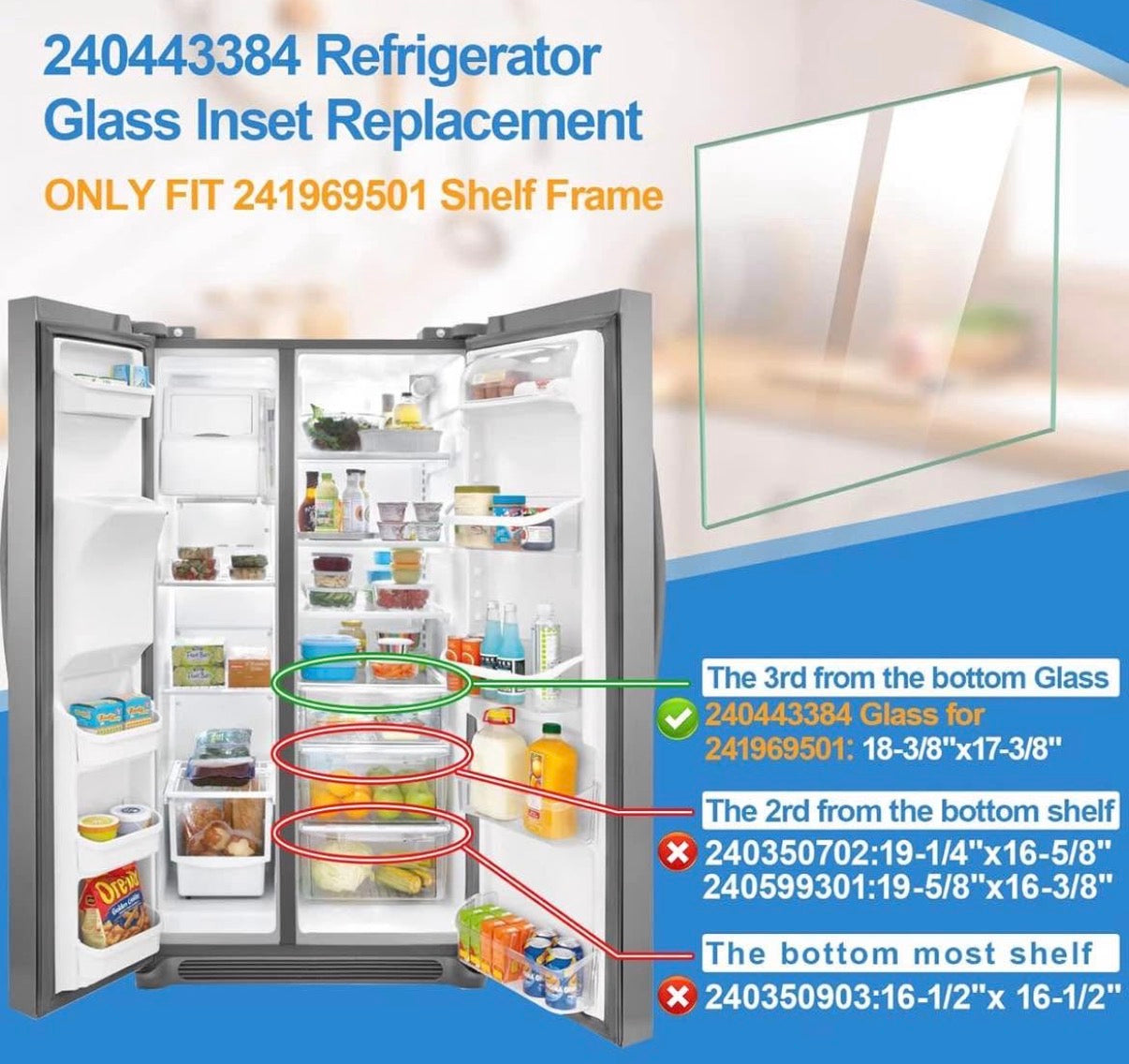 Refrigerator Crisper Glass Inset Only