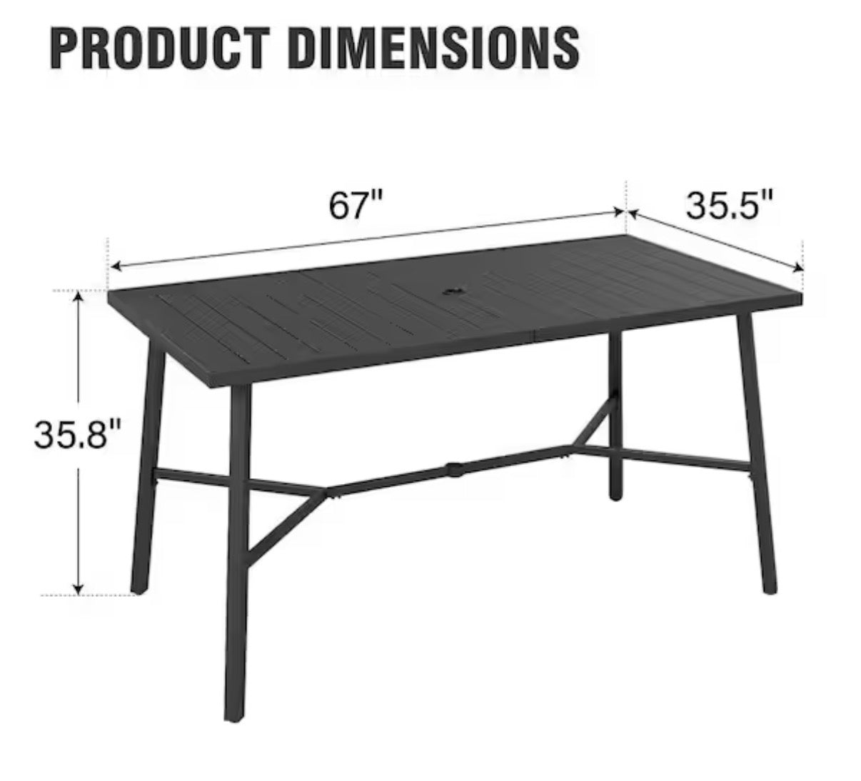 67 in. Black Patio Rectangle Metal Bar Height Outdoor Dining Table