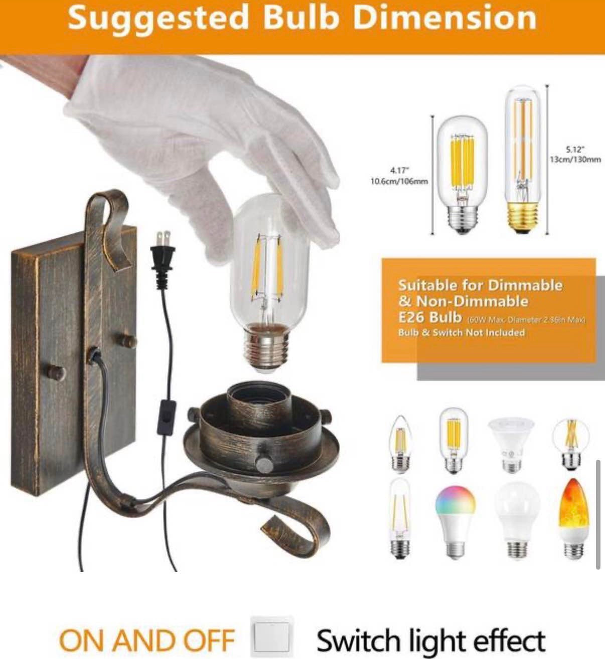 12 in. 2-Light Black and Gold Rustic Farmhouse Plug-in Wall Sconce
