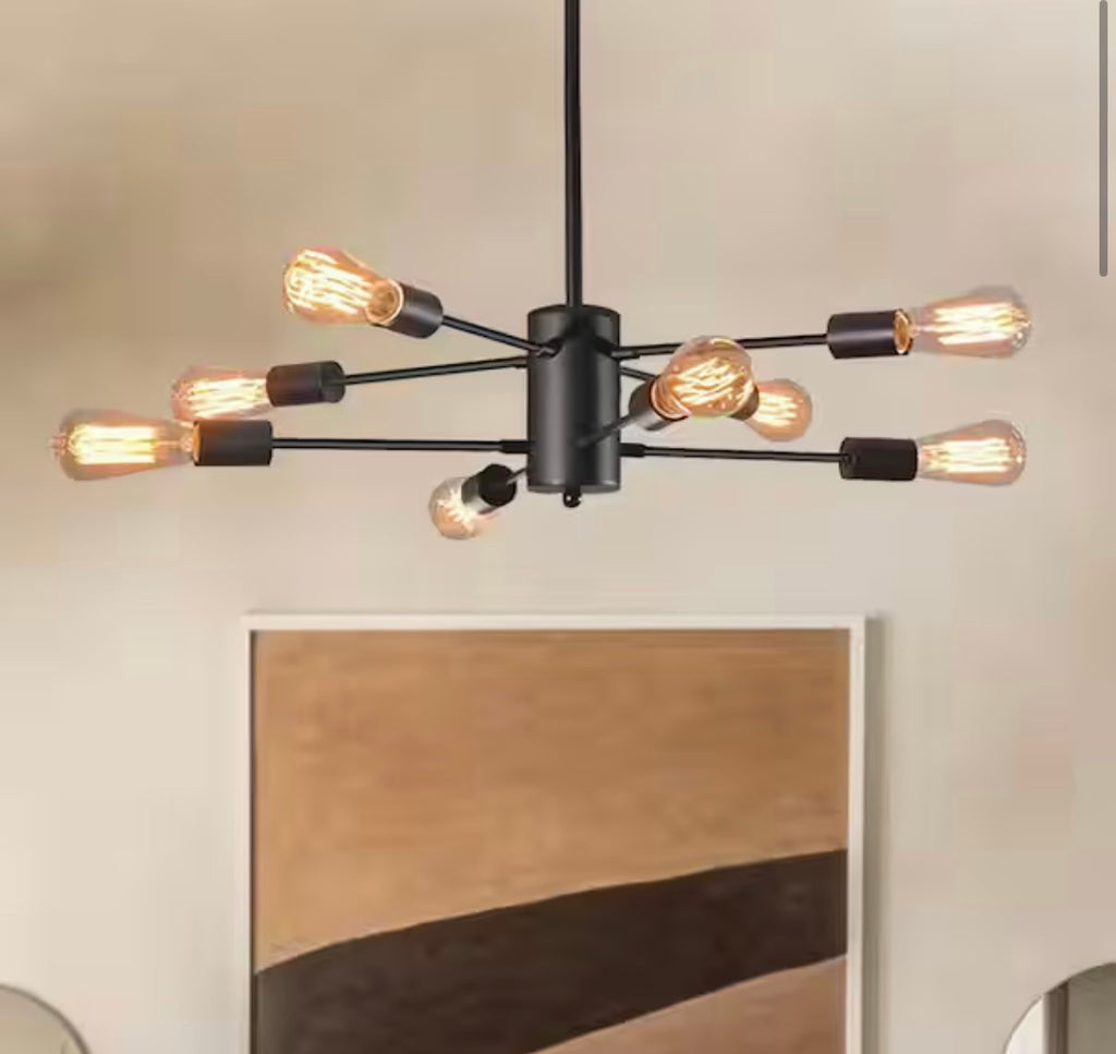 8-Light Black Modern Sputnik Chandelier