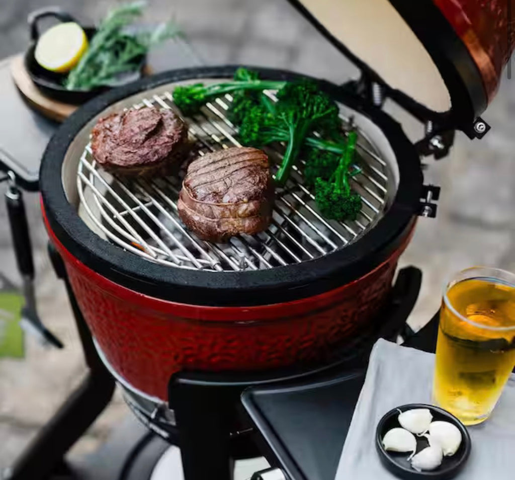 Joe Jr. 13.5 in. Portable Charcoal Grill in Red with Cast Iron Cart