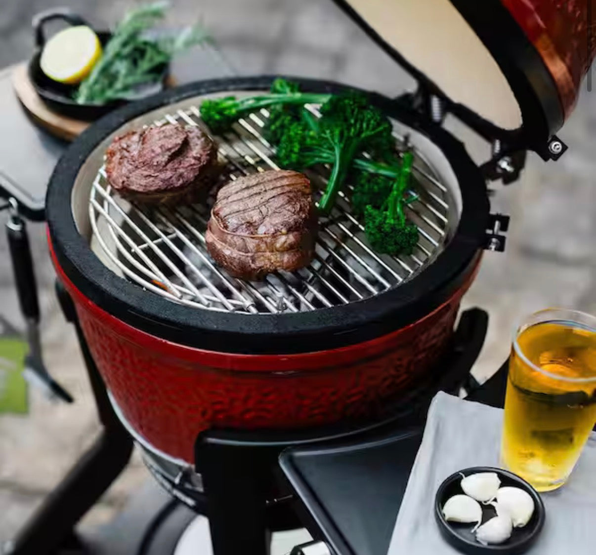 Joe Jr. 13.5 in. Portable Charcoal Grill in Red with Cast Iron Cart