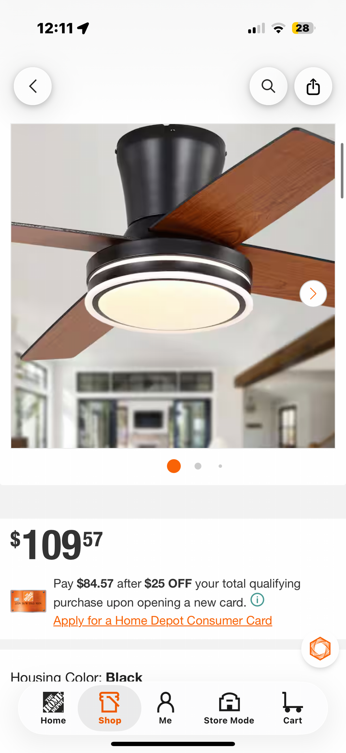 44 in. Flush Mount Modern Ceiling Fan (light shade cover has cracks )