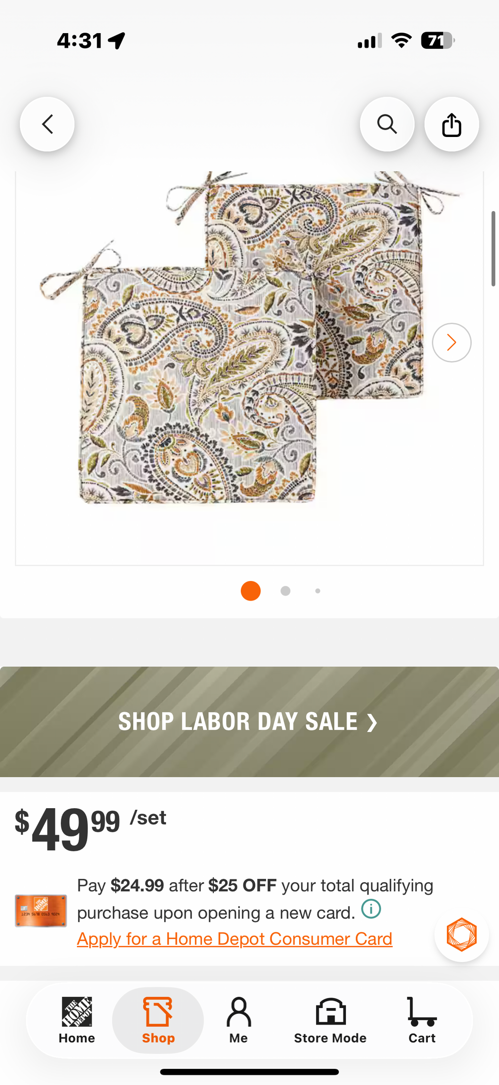 18 in. x 18 in. Arctic Paisley Square Outdoor Seat Cushion (2-Pack)