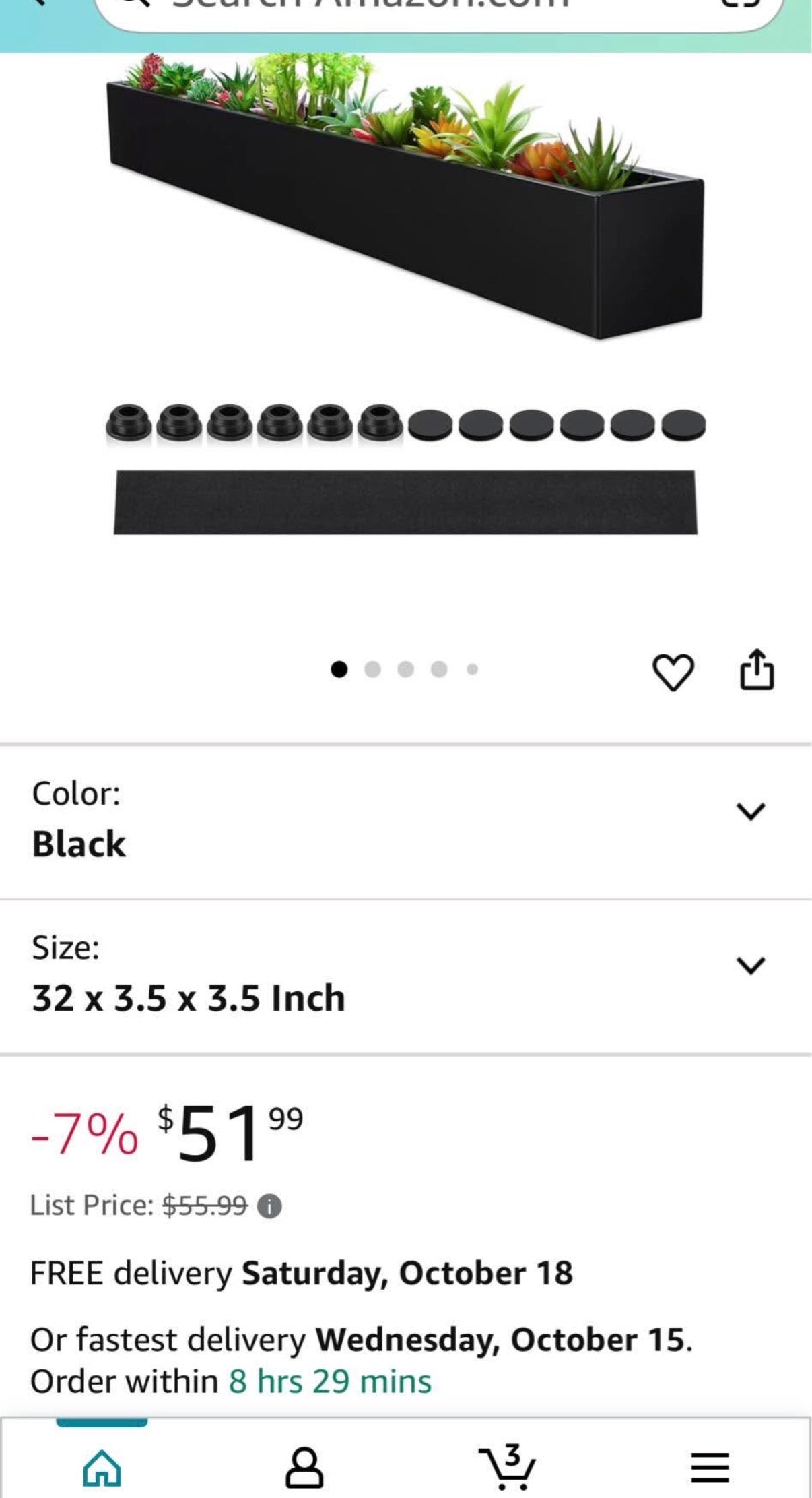 32 x 3.5 x 3.5 Inch Long Rectangular Planter Box