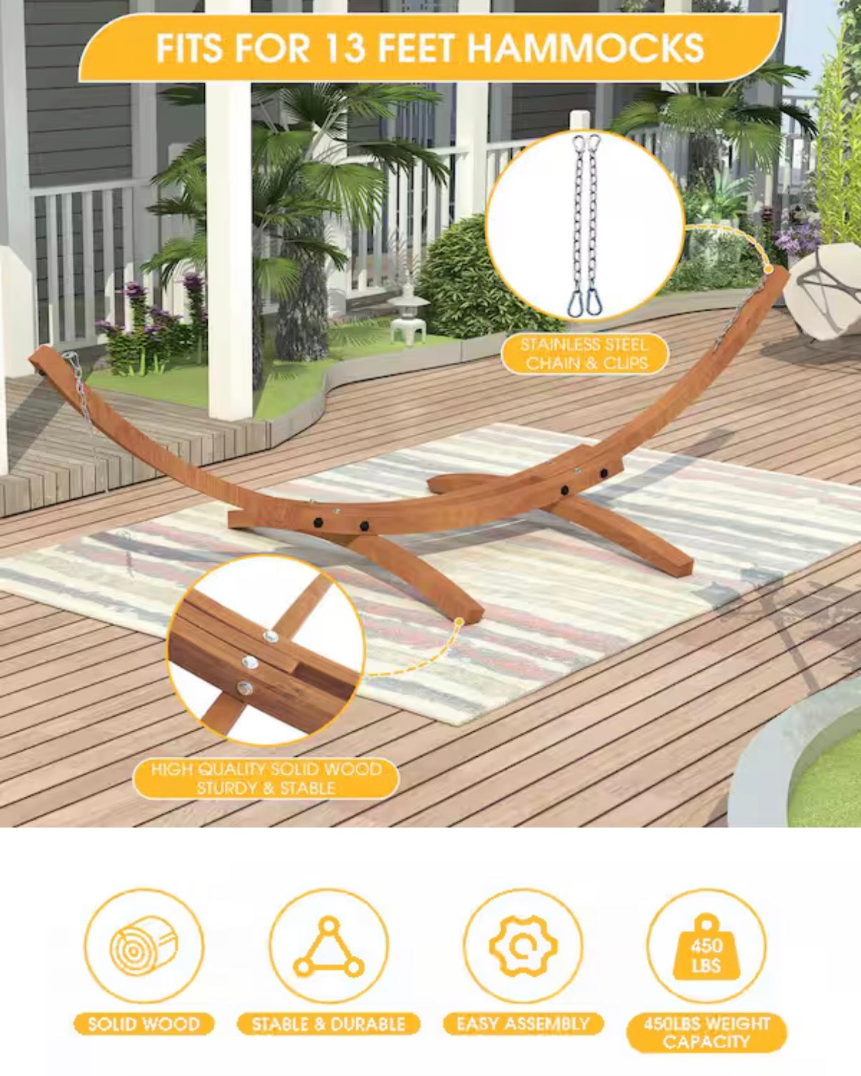 13 ft. Pine Hardwood Arc Frame Hammock Stand ( missing some hardware)