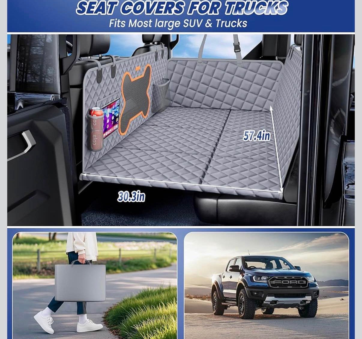 Truck Dog Seat Cover for Full Size F150/RAM1500/Silverado