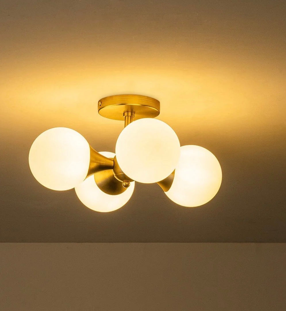 4-Light Gold Bubble Modern Sputnik Semi-Flush Mount Ceiling Light