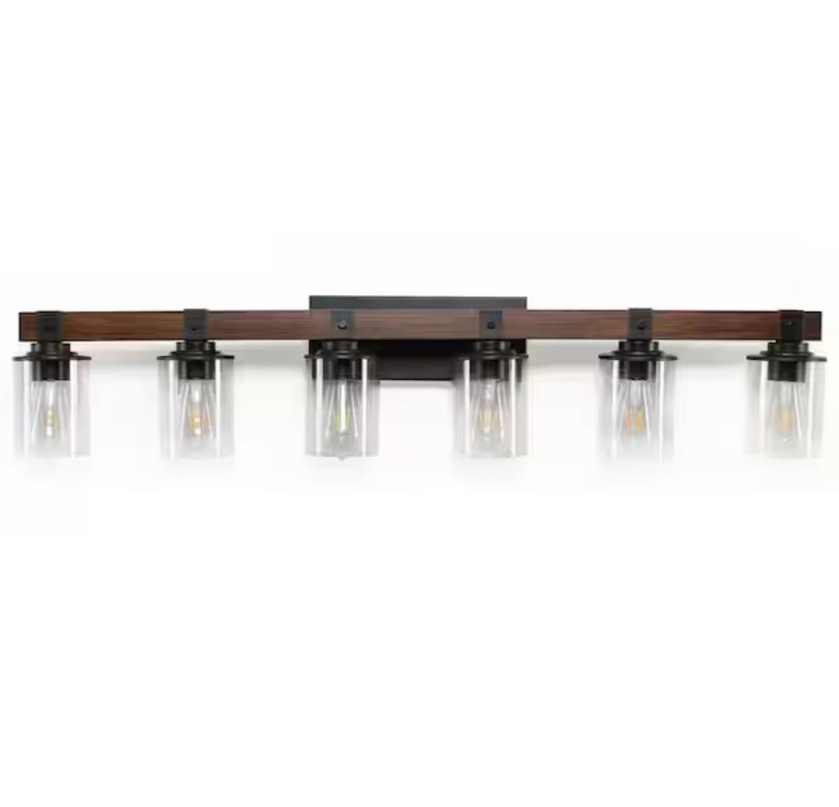 6-Light Walnut and Black Bathroom Vanity Light