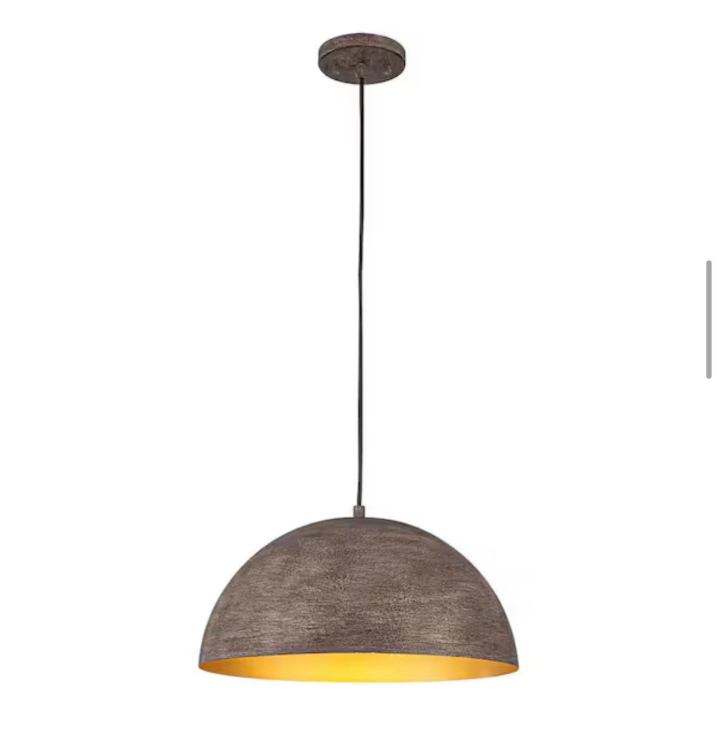 16 in. Vintage Distressed Wood-Grain Dome Pendant Light