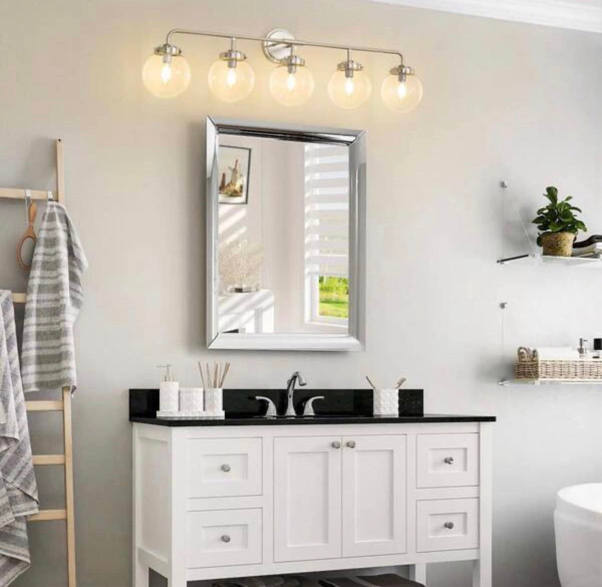 Modern 38.98 in. 5-Light Nickel Bathroom Vanity Light