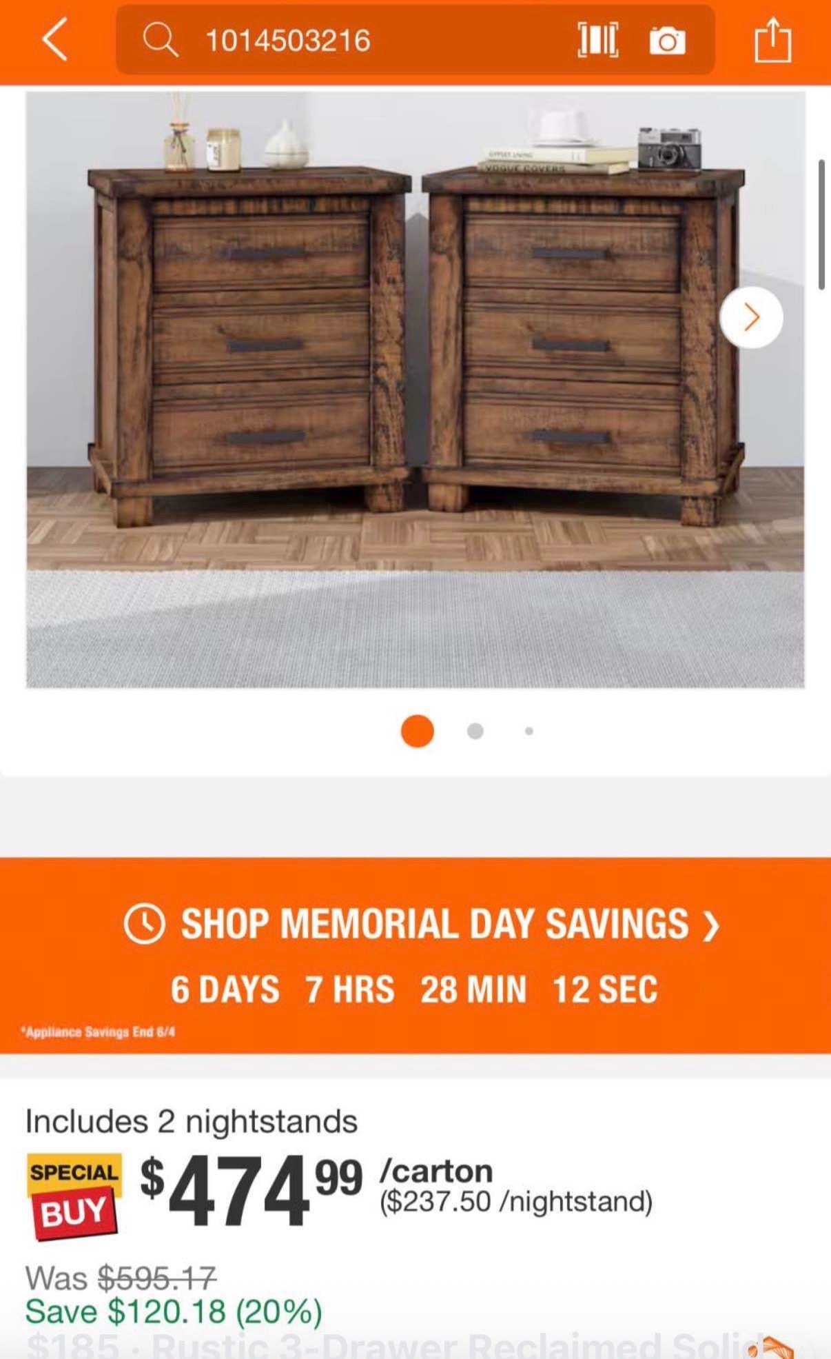 Rustic 3-Drawer Reclaimed Solid Wood Farmhouse Nightstand Set of 2