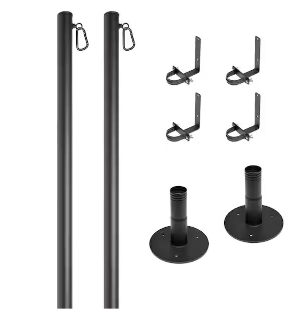 Two 10 ft. Premium String Light Poles For Deck/Concrete, Black