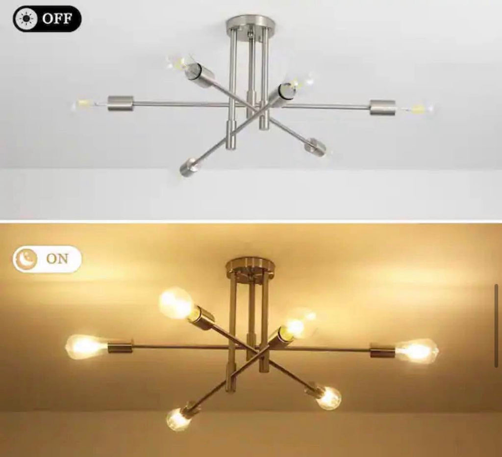 27.56 in. 6-Light Nickel Dimmable Sputnik Chandelier