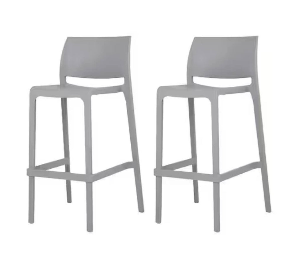 Sensilla Cold Gray 40.60 in. Low Back Resin Stackable Bar Stool (Set of 2)