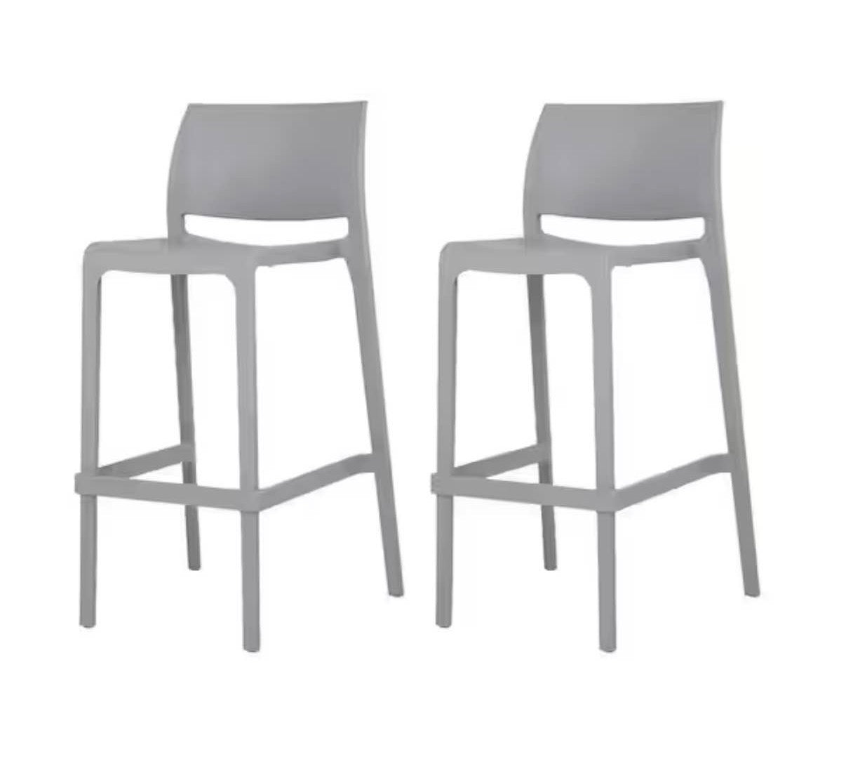 Sensilla Cold Gray 40.60 in. Low Back Resin Stackable Bar Stool (Set of 2)