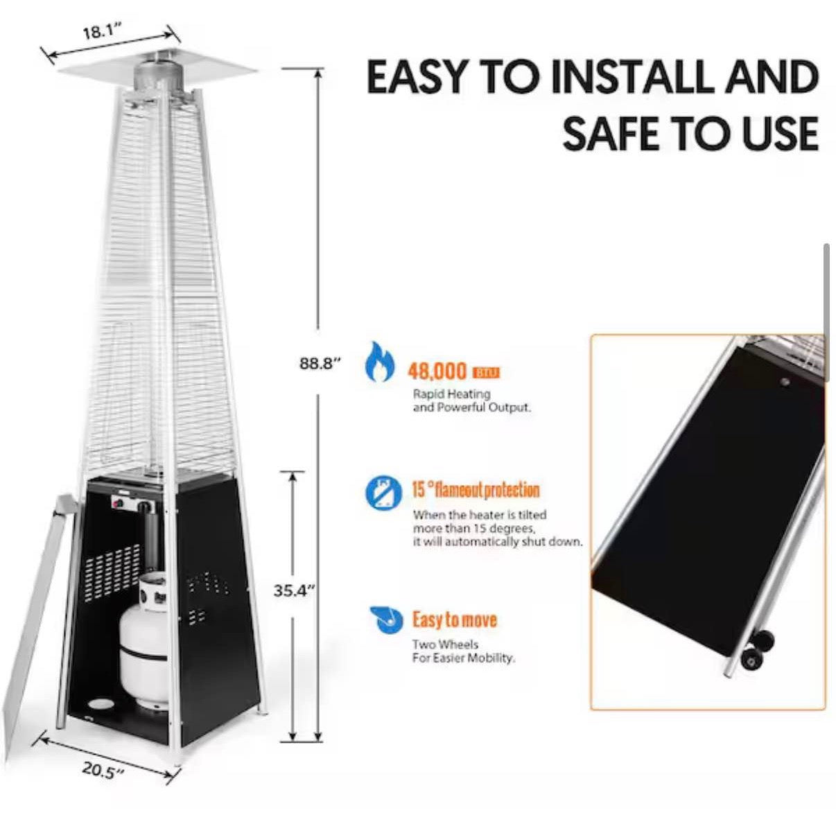 48,000 BTU Patio Heater with Wheels