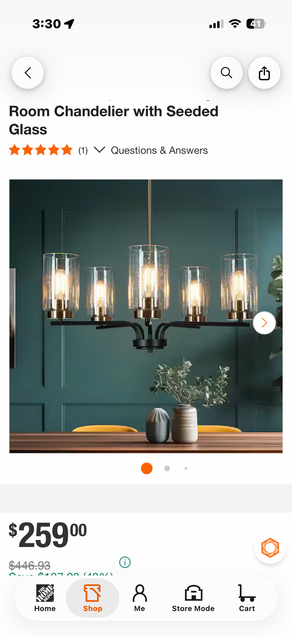 5-Light Brass and Black Candlestick Chandelier