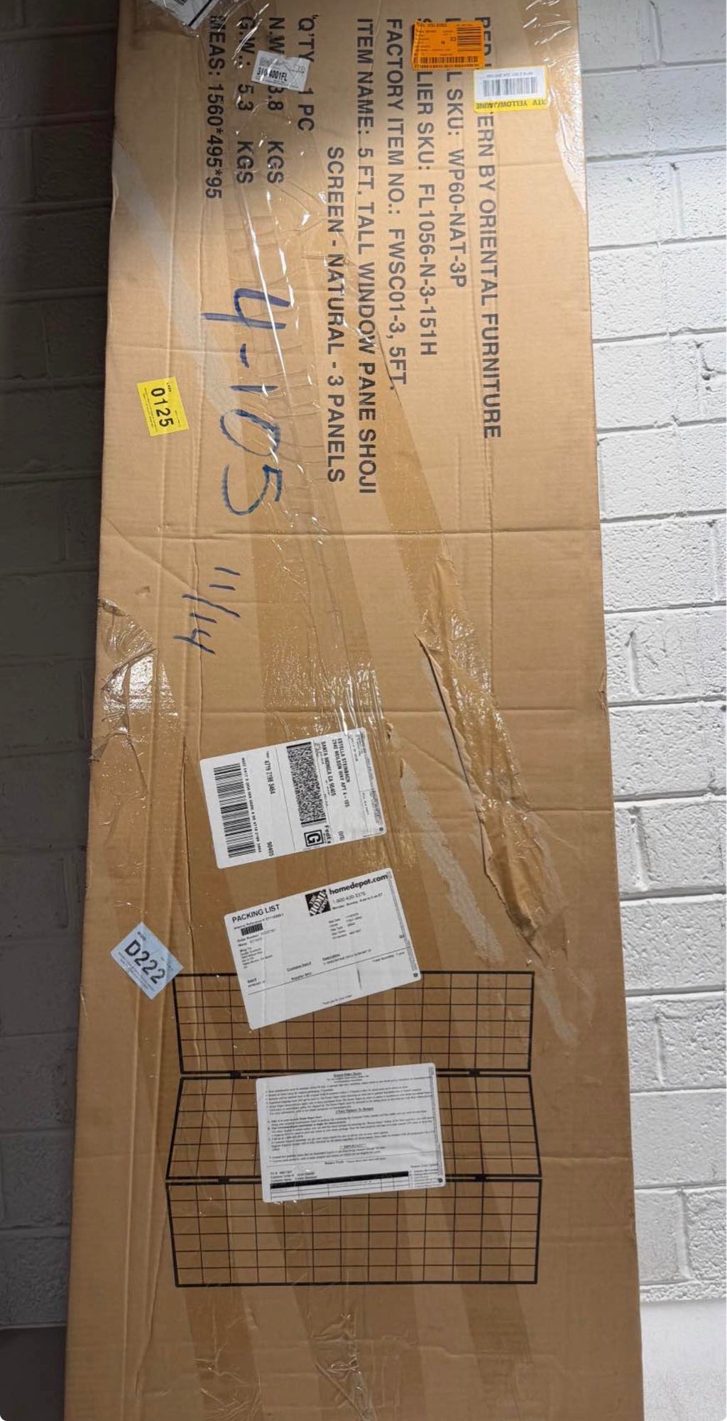 5 ft. Natural 3-Panel Room Divider