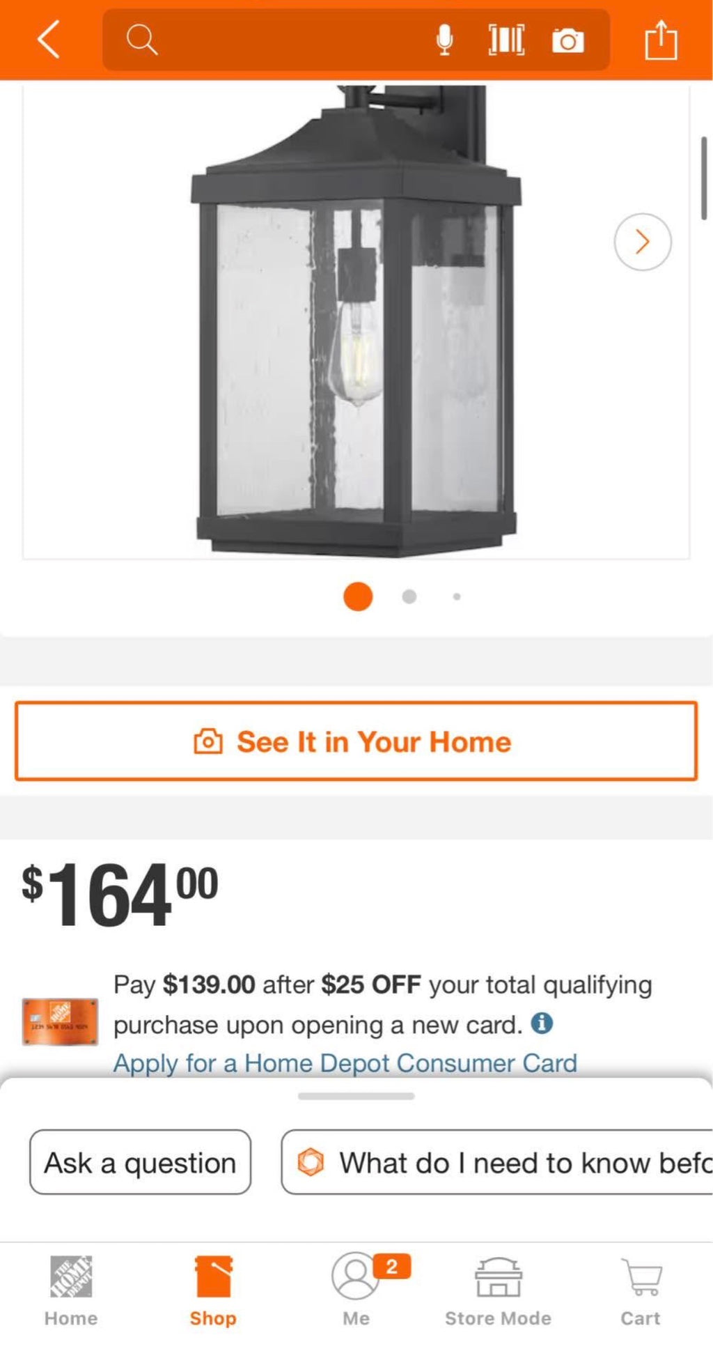 26 in. 1-Light Outdoor Wall Lantern with Clear Seeded Glass