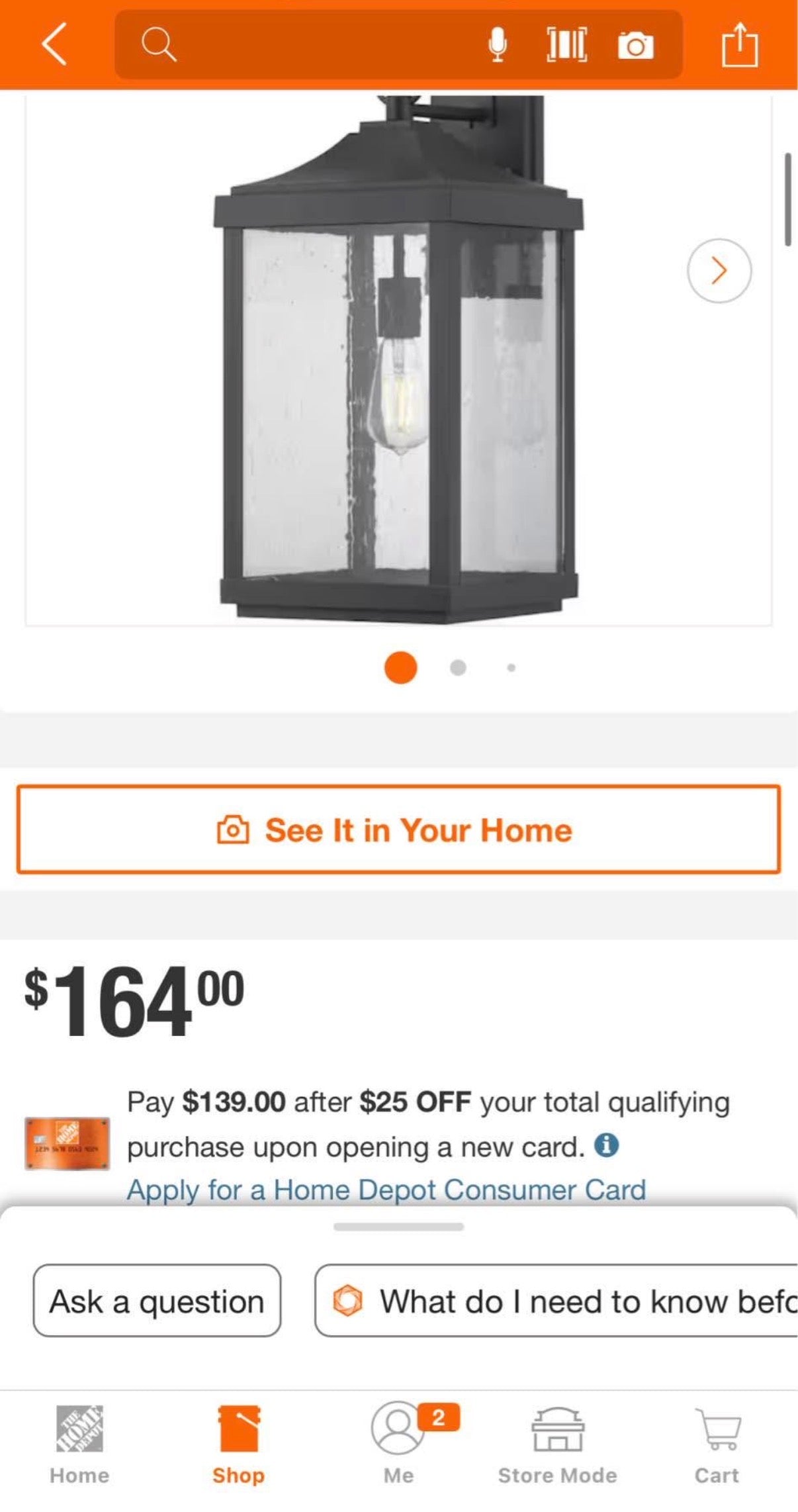 26 in. 1-Light Outdoor Wall Lantern with Clear Seeded Glass