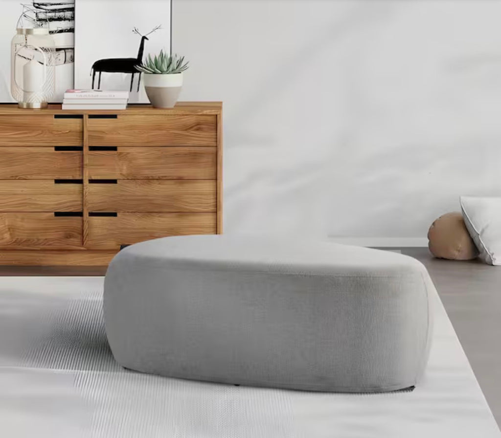 44 in. Modern Pebble-Shaped Gray Upholstered Ottoman