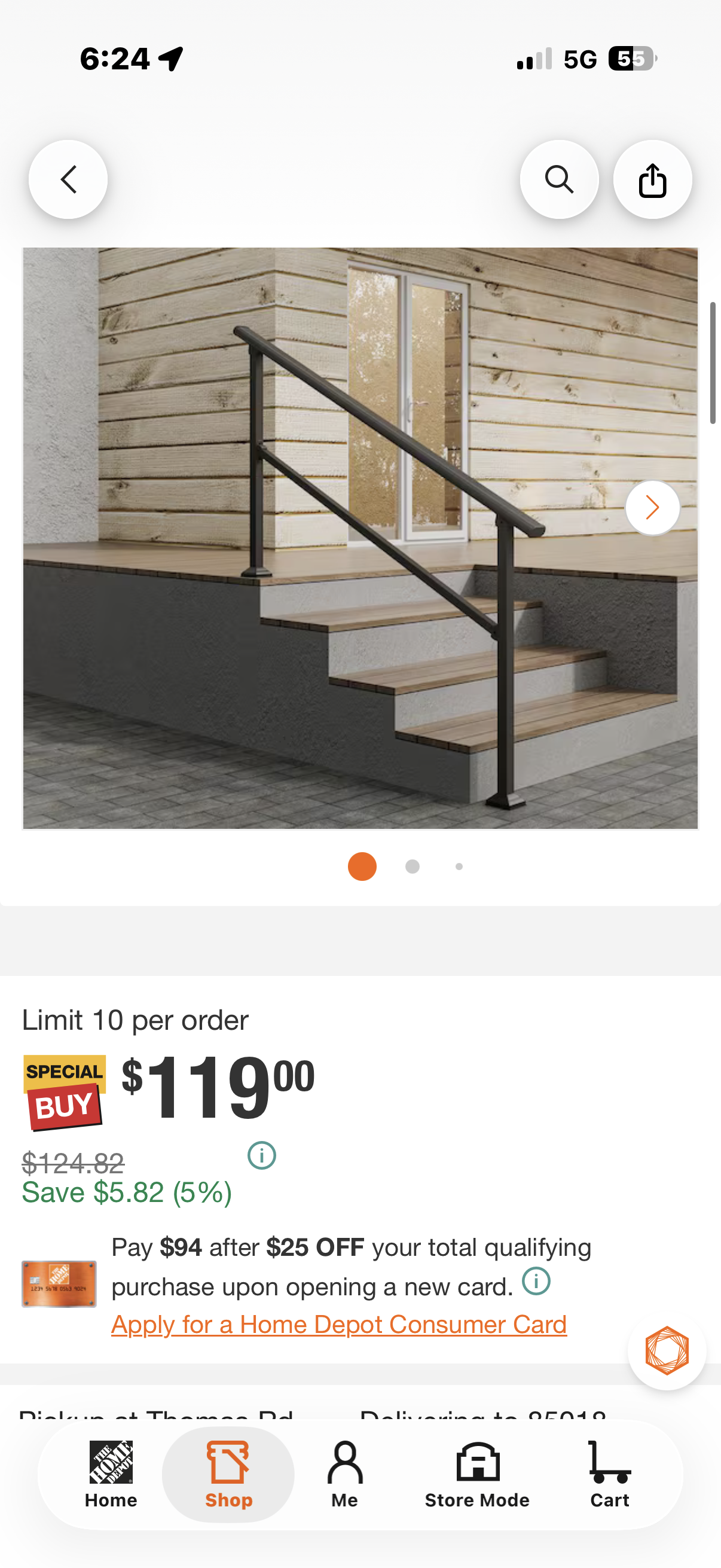 5.67 ft. Metal Handrail for 0-5 Steps (1-Pack)