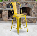 Distressed Yellow Metal Stool with Back