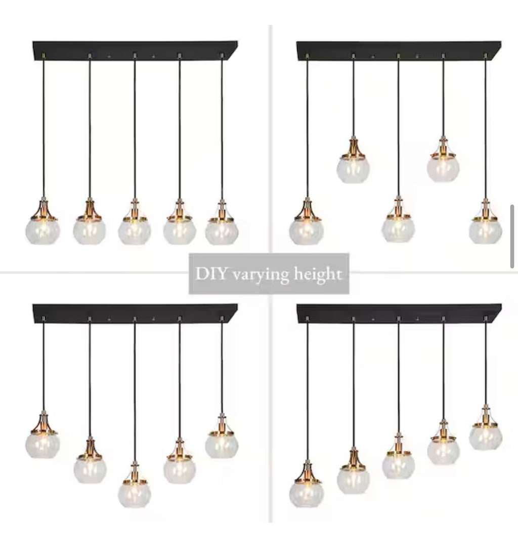 Orbline Transitional 5-Light Black and Brass Linear Chandelier