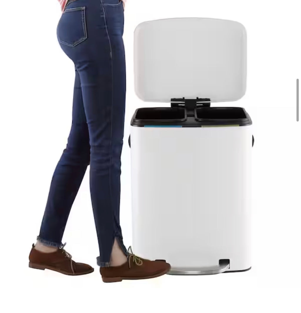 Marco 10.5 Gal. White Rectangular Double Bucket Trash Can