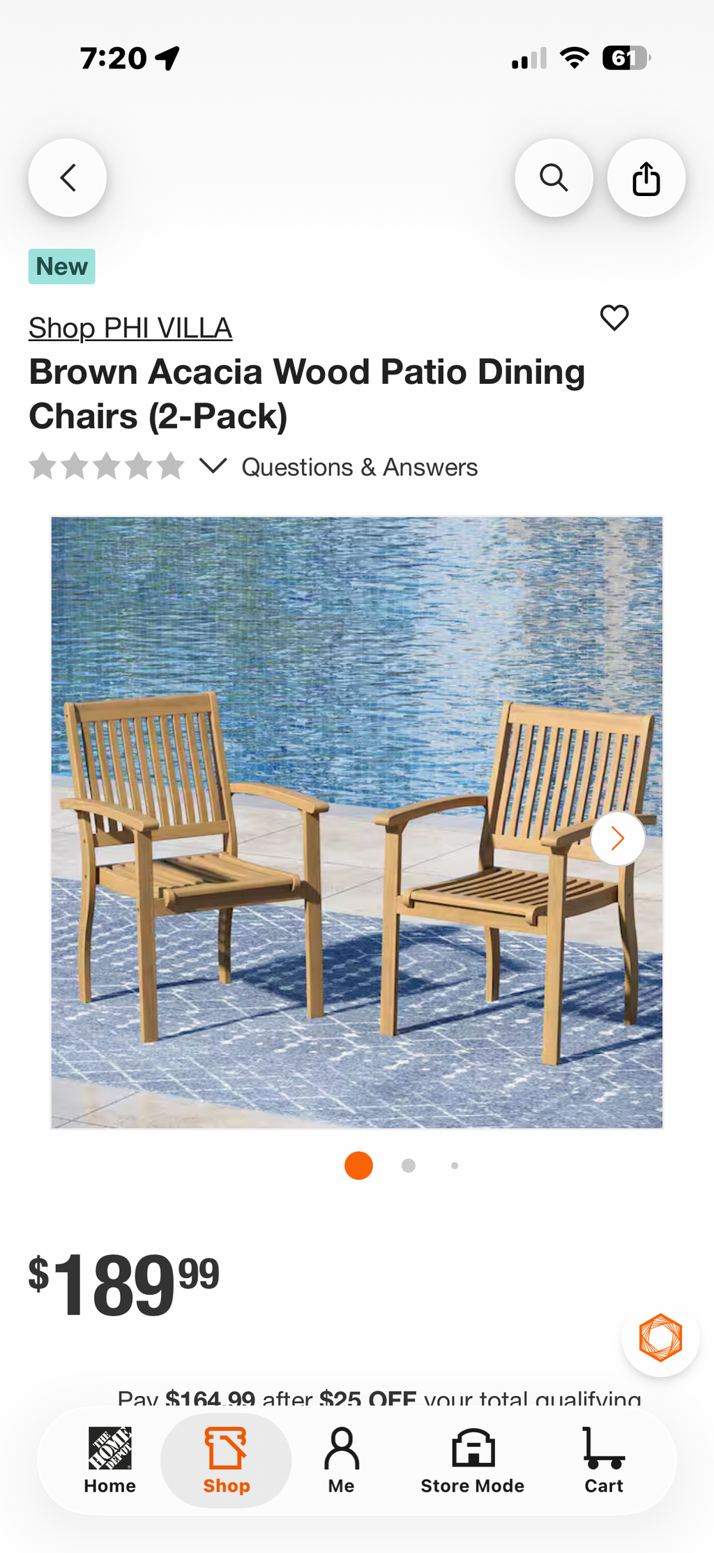Brown Acacia Wood Patio Dining Chairs (2-Pack)