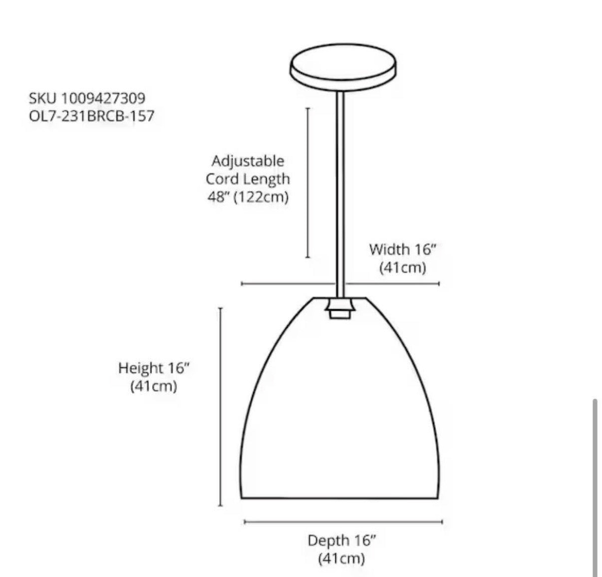 16 in. 1-Light Outdoor Hanging Light Pendant