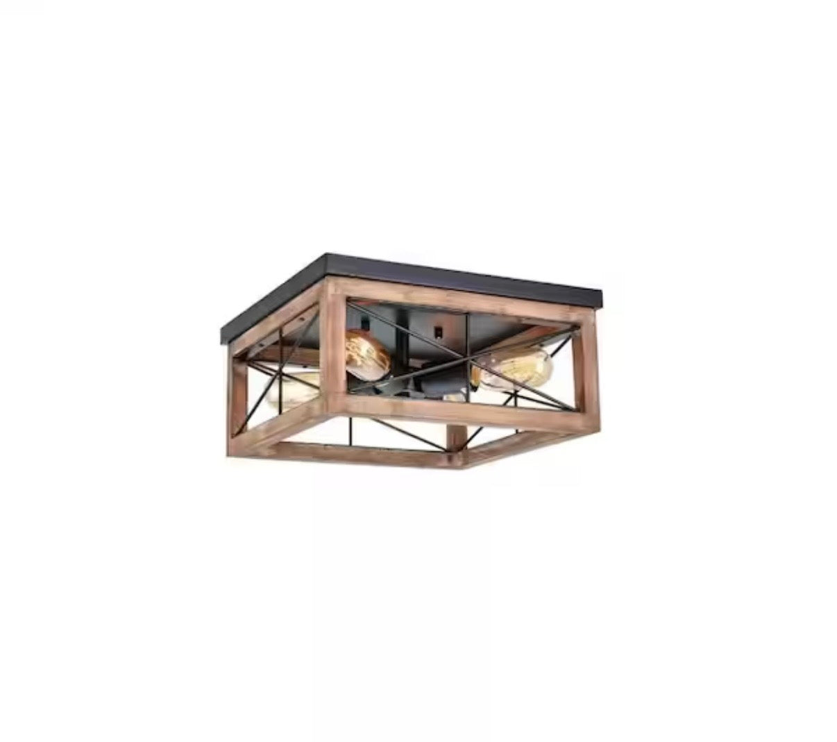 12.6 in. 4-Light Black Wooden LED Flush Mount Ceiling Lights
