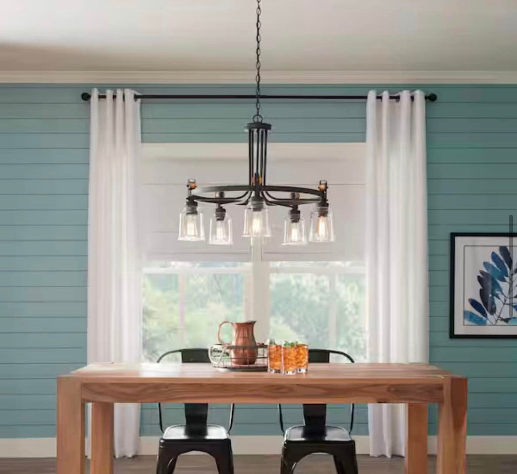 Knollwood 30 in. 5-Light Black Bronze with Brass Accents Chandelier