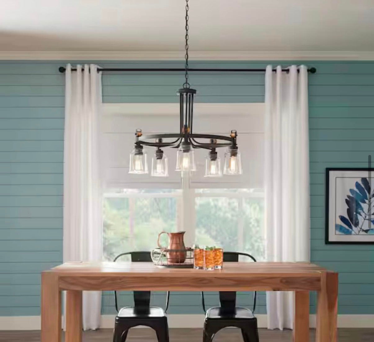 Knollwood 30 in. 5-Light Black Bronze with Brass Accents Chandelier