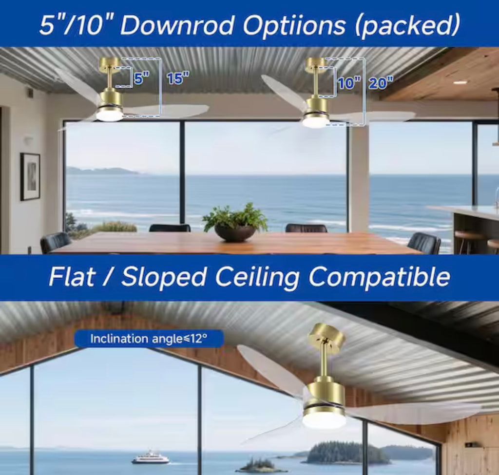 52 in. 3 Clear Blades LED Gold Ceiling Fan